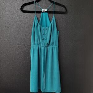 Roxy Teal Polka Dot Strappy Dress Small Boho Summer Mini